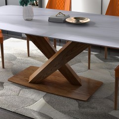 千匠一品优质意式极简白蜡木+进口岩板/实木面+环保油漆餐桌T703-H