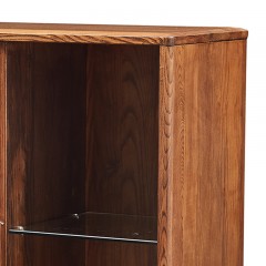 千匠一品北欧风格白蜡木+橡胶木+多层实木+玻璃高柜K809-C