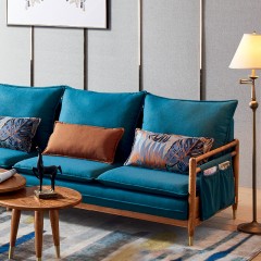 千匠一品北欧风格优质橡胶木+布艺+白蜡木实木框架转角沙发W807-M
