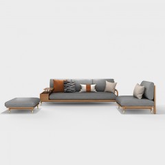 千匠一品首推北欧风格优质科技布+橡胶木+白蜡木实木框架1+3+脚踏沙发W810A-M