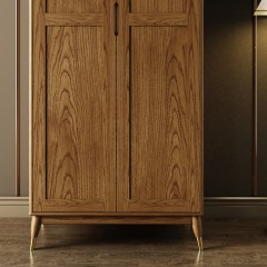 千匠一品北欧风格优质白蜡木框架+实木多层板+白蜡木脚+铜脚套两门衣柜D802-B