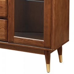 千匠一品首推北欧风格优质钢化玻璃+白蜡木脚+铜脚套+白蜡木框架餐边柜J801-B