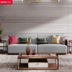 △【精品】千匠一品轻奢新中式甄选北美黑胡桃实木框架+高密度海绵+优质仿真皮+橡胶木实木多层板沙发W901D-B
