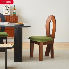 千匠一品 中古风格 绒布+高密度海绵+橡木 时尚优雅餐椅C827-J