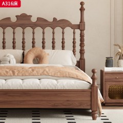 千匠一品 中古风格 核桃木 时尚大气床A316-J