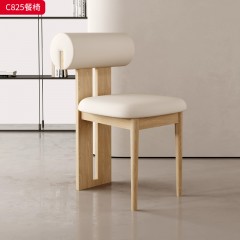 千匠一品 中古侘寂风格 PU皮+高密度海绵+橡木 时尚简约餐椅C825-J