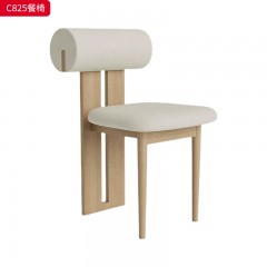 千匠一品 中古侘寂风格 PU皮+高密度海绵+橡木 时尚简约餐椅C825-J