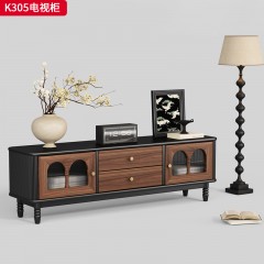 千匠一品 中古风格 核桃木+长虹玻璃 时尚简约电视柜K305-J