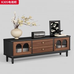千匠一品 中古风格 核桃木+长虹玻璃 时尚简约电视柜K305-J