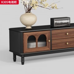 千匠一品 中古风格 核桃木+长虹玻璃 时尚简约电视柜K305-J