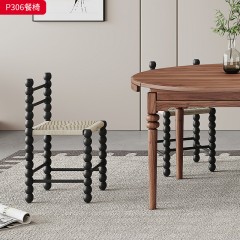 千匠一品 中古风格 核桃木实木+麻绳 时尚大气餐椅P306-L