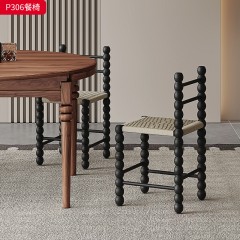 千匠一品 中古风格 核桃木实木+麻绳 时尚大气餐椅P306-L