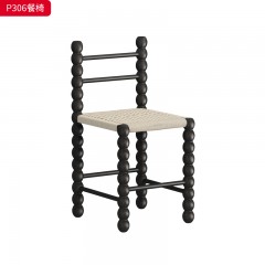 千匠一品 中古风格 核桃木实木+麻绳 时尚大气餐椅P306-L