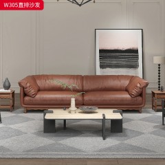 千匠一品 中古风格 油蜡真皮+核桃木实木+高密度海绵+羽绒 时尚大气沙发W305-L