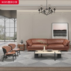 千匠一品 中古风格 油蜡真皮+核桃木实木+高密度海绵+羽绒 时尚大气沙发W305-L