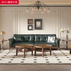 千匠一品 中古风格 复古布面料+核桃木实木+高密度海绵 时尚大气沙发W311-L