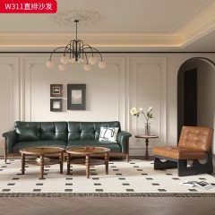 千匠一品 中古风格 复古布面料+核桃木实木+高密度海绵 时尚大气沙发W311-L