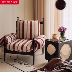 千匠一品 中古风格 核桃木实木+优质棉麻布 时尚大气沙发W327-L