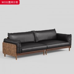 千匠一品 中古风格 头层真皮+核桃木实木+高密度海绵 时尚大气沙发W332-L