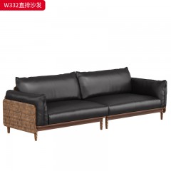千匠一品 中古风格 头层真皮+核桃木实木+高密度海绵 时尚大气沙发W332-L
