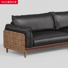 千匠一品 中古风格 头层真皮+核桃木实木+高密度海绵 时尚大气沙发W332-L