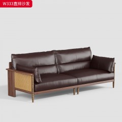 千匠一品 中古风格 头层真皮+核桃木实木+高密度海绵 时尚大气沙发W333-L