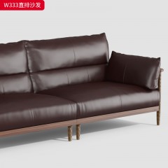千匠一品 中古风格 头层真皮+核桃木实木+高密度海绵 时尚大气沙发W333-L