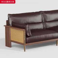 千匠一品 中古风格 头层真皮+核桃木实木+高密度海绵 时尚大气沙发W333-L