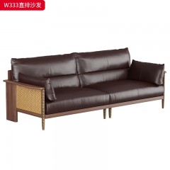 千匠一品 中古风格 头层真皮+核桃木实木+高密度海绵 时尚大气沙发W333-L