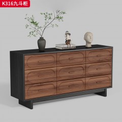 千匠一品 中古风格 柜身实木+抽屉面板核桃木 时尚简约九斗柜K316-J
