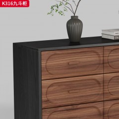 千匠一品 中古风格 柜身实木+抽屉面板核桃木 时尚简约九斗柜K316-J