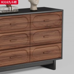 千匠一品 中古风格 柜身实木+抽屉面板核桃木 时尚简约九斗柜K316-J