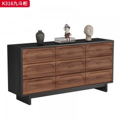 千匠一品 中古风格 柜身实木+抽屉面板核桃木 时尚简约九斗柜K316-J