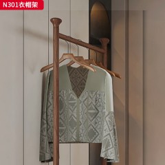 千匠一品 中古风格 核桃木+藤编 时尚简约衣帽架N301-J
