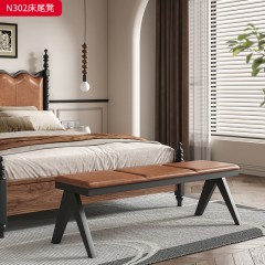 千匠一品 中古风格 碳钢+复古生态皮+高密度海绵 时尚简约床尾凳N302-J