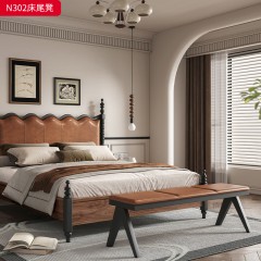 千匠一品 中古风格 碳钢+复古生态皮+高密度海绵 时尚简约床尾凳N302-J