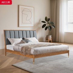 千匠一品 北欧风格 白蜡木实木+松木床板+科技布+高密度海绵+五金脚套 时尚简约床A811-J