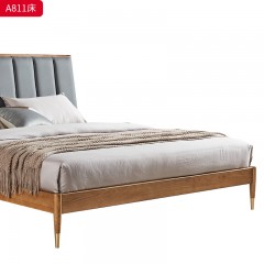 千匠一品 北欧风格 白蜡木实木+松木床板+科技布+高密度海绵+五金脚套 时尚简约床A811-J