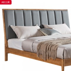 千匠一品 北欧风格 白蜡木实木+松木床板+科技布+高密度海绵+五金脚套 时尚简约床A811-J
