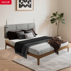 千匠一品 北欧风格 白蜡木实木+松木床板+科技布面料+高密度海绵 时尚简约床A822-J