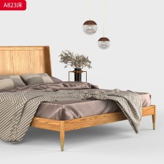 千匠一品 北欧风格 白蜡木实木+松木床板+科技布+高密度海绵+五金脚套 时尚简约床A823-J