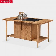 千匠一品 北欧风格 进口白蜡木+金属脚套+配煲水器 时尚简约茶台H810-J