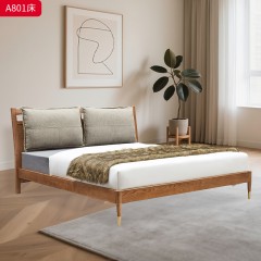 千匠一品 北欧风格 白蜡木+松木床板+金属脚套+布艺面料 时尚简约床A801 A801A-J