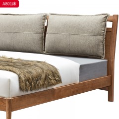 千匠一品 北欧风格 白蜡木+松木床板+金属脚套+布艺面料 时尚简约床A801 A801A-J
