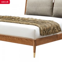 千匠一品 北欧风格 白蜡木+松木床板+金属脚套+布艺面料 时尚简约床A801 A801A-J