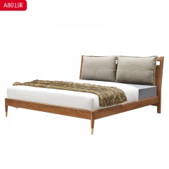 千匠一品 北欧风格 白蜡木+松木床板+金属脚套+布艺面料 时尚简约床A801 A801A-J