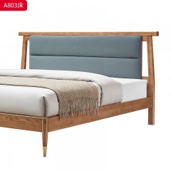 千匠一品 北欧风格 白蜡木实木+松木床板+呼吸革 真皮+高密度海绵+五金脚套 时尚简约床A803-J