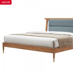千匠一品 北欧风格 白蜡木实木+松木床板+呼吸革 真皮+高密度海绵+五金脚套 时尚简约床A803-J