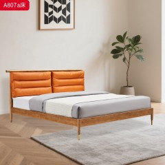 千匠一品 北欧风格 白蜡木实木+松木床板+科技布/真皮面料+五金脚套 时尚简约床A807 A807a-J