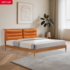千匠一品 北欧风格 白蜡木实木+松木床板+科技布/真皮面料+五金脚套 时尚简约床A807 A807a-J